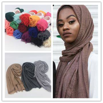 Foulard musulman de haute qualité femmes hijab couleur unie rayonne coton froissé hijab écharpe